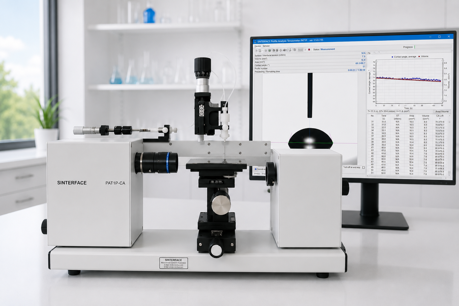 Scientific visualization of drop profile analysis with the SINTERFACE PAT-1P